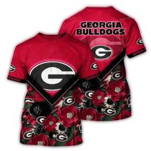 Georgia Bulldogs Logo Big And Flower All-Over Print T-Shirt