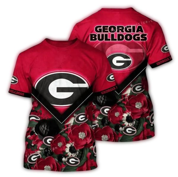Georgia Bulldogs Logo Big and Flower AOP T Shirt 1