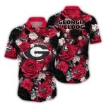 Georgia Bulldogs Logo Big And Flower Pattern Hawaiian Shirt