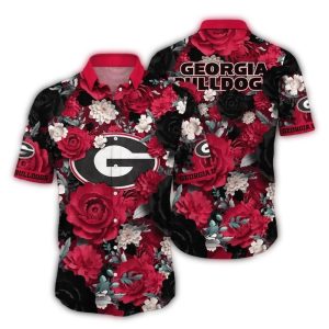 Georgia Bulldogs Logo Big And Flower Pattern Hawaiian Shirt