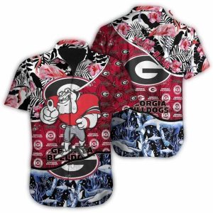 Georgia Bulldogs Mascot Parrot Floral Leafs Hawaiian Shirt