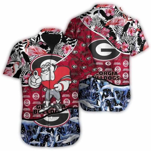 Georgia Bulldogs Mascot Parrot Floral Leafs Hawaiian Shirt 1