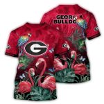 Georgia Bulldogs Parrot And Flamingo Art All-Over Print T-Shirt
