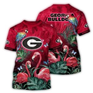 Georgia Bulldogs Parrot And Flamingo Art All-Over Print T-Shirt