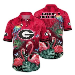 Georgia Bulldogs Parrot And Flamingo Art Hawaiian Shirt