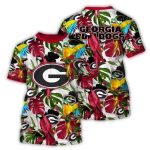 Georgia Bulldogs Parrot And Floral Leafs Art All-Over Print T-Shirt