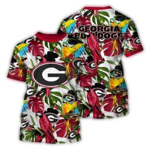 Georgia Bulldogs Parrot And Floral Leafs Art All-Over Print T-Shirt