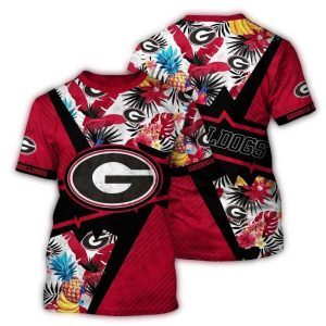 Georgia Bulldogs Pineapple Floral Leafs Pattern All-Over Print T-Shirt