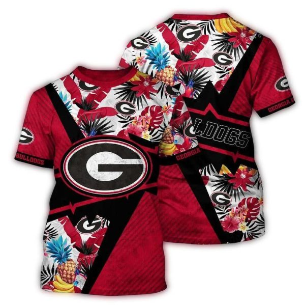 Georgia Bulldogs Pineapple Floral Leafs Pattern AOP T Shirt 1