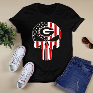 Georgia Bulldogs Punisher Skull American Flag 52 T Shirt