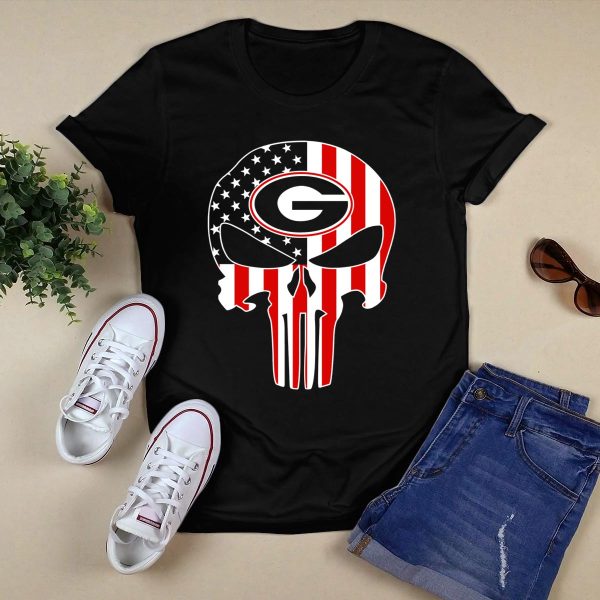Georgia Bulldogs Punisher Skull American Flag 52 T Shirt 1