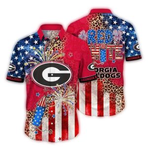 Georgia Bulldogs Red White Flag American For 4Th Of July Hawaiian Shirt