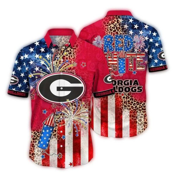Georgia Bulldogs Red White Flag American For 4th Of July Hawaiian Shirt 1