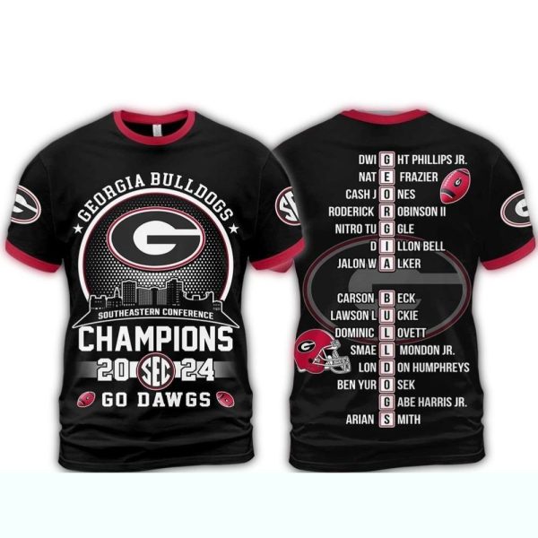 Georgia Bulldogs SEC Championship 2024 Champions AOP T Shirt 1