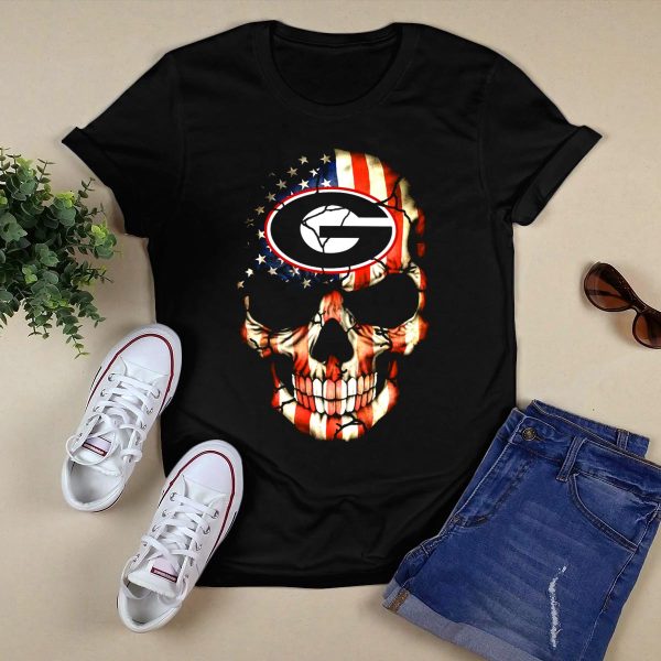 Georgia Bulldogs Skull American Flag T Shirt 1