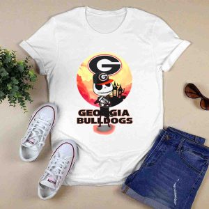 Georgia Bulldogs Skull And Football Scene With Gothic Castle T Shirt