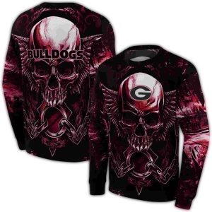 Georgia Bulldogs Skull Artwork All-Over Print Sweatshirt