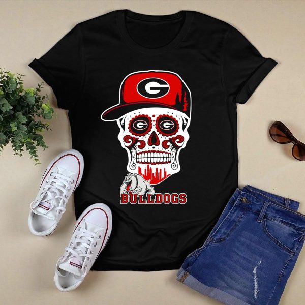 Georgia Bulldogs Skull Cap Funny Bulldogs T Shirt 1