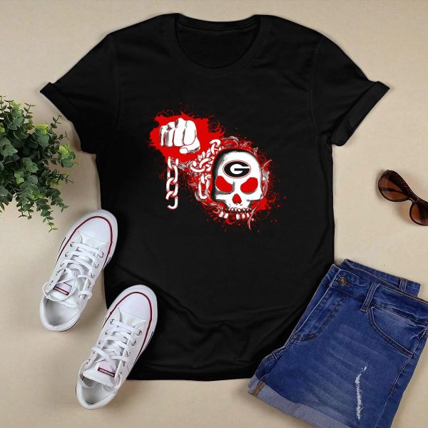 Georgia Bulldogs Skull Fist Chain T Shirt 1