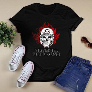 Georgia Bulldogs Skull Football Helmet With Red Wings T Shirt