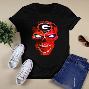 Georgia Bulldogs Skull Logo Red Glow T Shirt