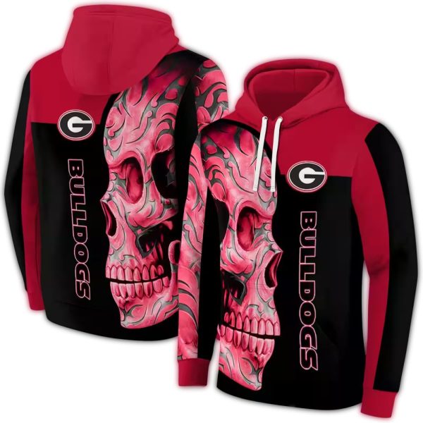 Georgia Bulldogs Skull Motif AOP Hoodie 1
