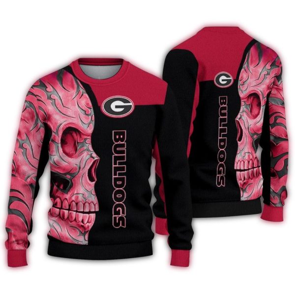 Georgia Bulldogs Skull Swirl Ugly Sweater 1
