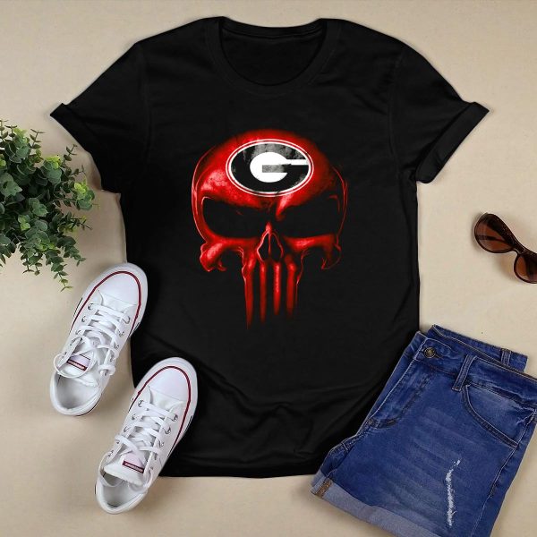 Georgia Bulldogs Skull T Shirt 1