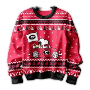 Georgia Bulldogs Snoopy Peanuts 75Th Anniversary 1950 2025 Christmas Ugly Sweater