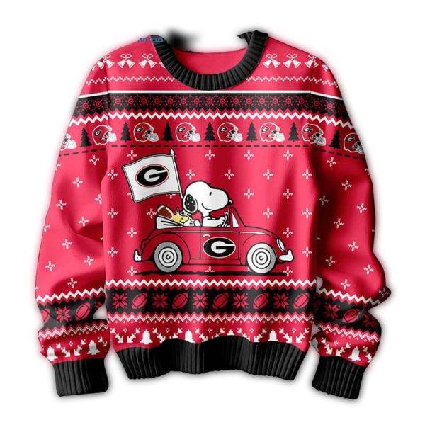 Georgia Bulldogs Snoopy Peanuts 75th Anniversary 1950 2025 Christmas Ugly Sweater 1