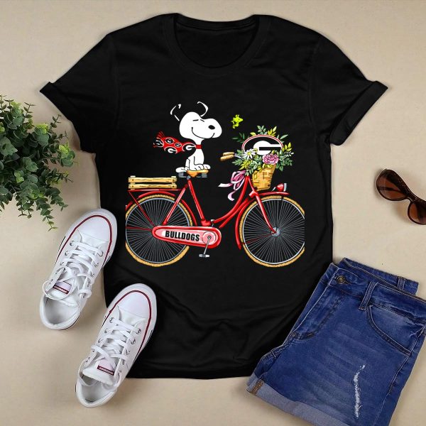 Georgia Bulldogs Snoopy Riding Bike with Flowers T Shirt 1
