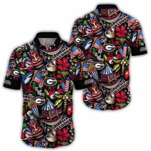Georgia Bulldogs Tiki Pattern Floral Hawaiian Shirt