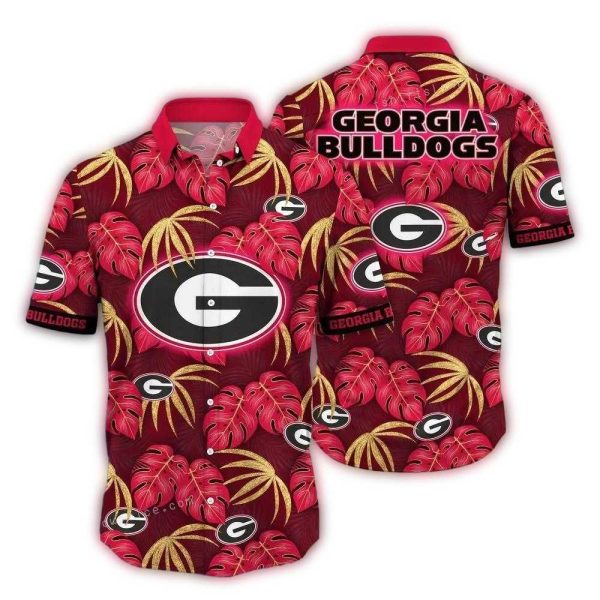 Georgia Bulldogs Vintage Leafs Pattern Hawaiian Shirt 1