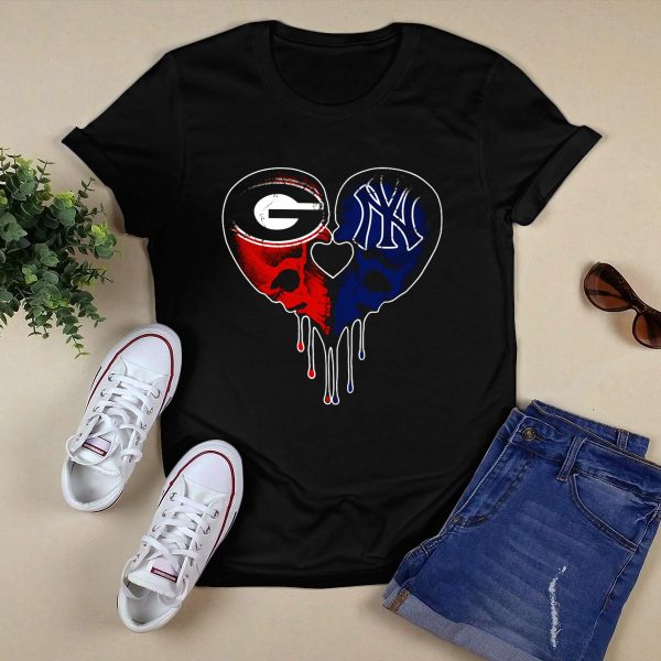 Georgia Bulldogs Yankees Dripping Skull Heart T Shirt 1