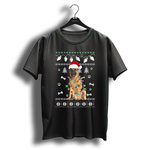 German Shepherd Christmas Lights Santa Hat Holiday Decor T Shirt 1 t shirt 1