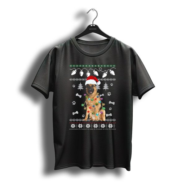 German Shepherd Christmas Lights Santa Hat Holiday Decor T Shirt t shirt 1