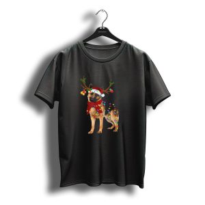 German Shepherd Christmas Reindeer Santa Hat Lights T-Shirt