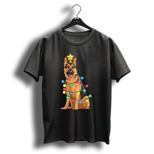 German Shepherd Christmas Reindeer Star Lights T Shirt