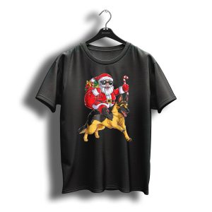 German Shepherd Christmas Santa Claus Riding With Candy Cane Woofmas T8 T-Shirt