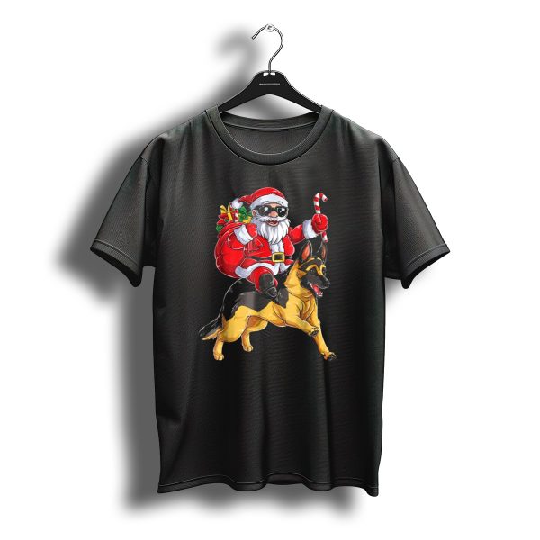 German Shepherd Christmas Santa Claus Riding With Candy Cane Woofmas T8 T Shirt t shirt 1