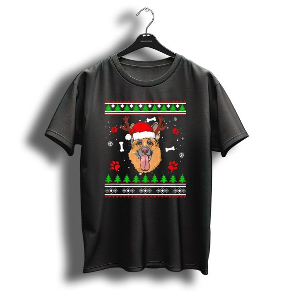 German Shepherd Christmas Sweater Reindeer Antlers Santa Hat T Shirt 1 t shirt 1