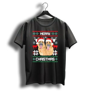 German Shepherd Couple Merry Christmas Santa Hats Holiday T Shirt