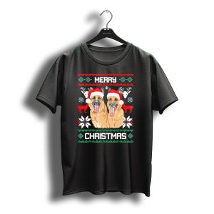 German Shepherd Couple Merry Christmas Santa Hats Holiday T-Shirt