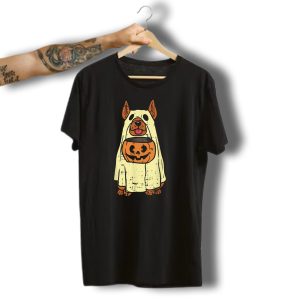German Shepherd Halloween Ghost With Pumpkin Costume For Dog Owners T-Shirt