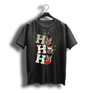 German Shepherd Ho Ho Ho Santa Hat Christmas Lights Holiday T-Shirt