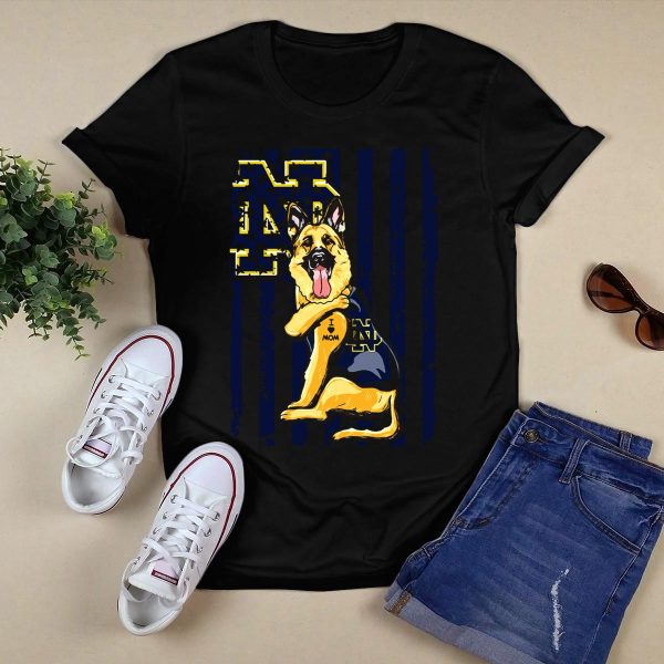 German Shepherd Notre Dame Fighting Irish I Love Mom Tattoo T Shirt Black 1