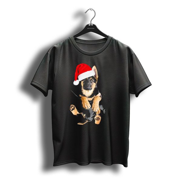 German Shepherd Puppy In Pocket With Santa Hat Christmas T Shirt t shirt 1