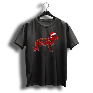 German Shepherd Red Plaid Santa Hat Christmas Lights T Shirt