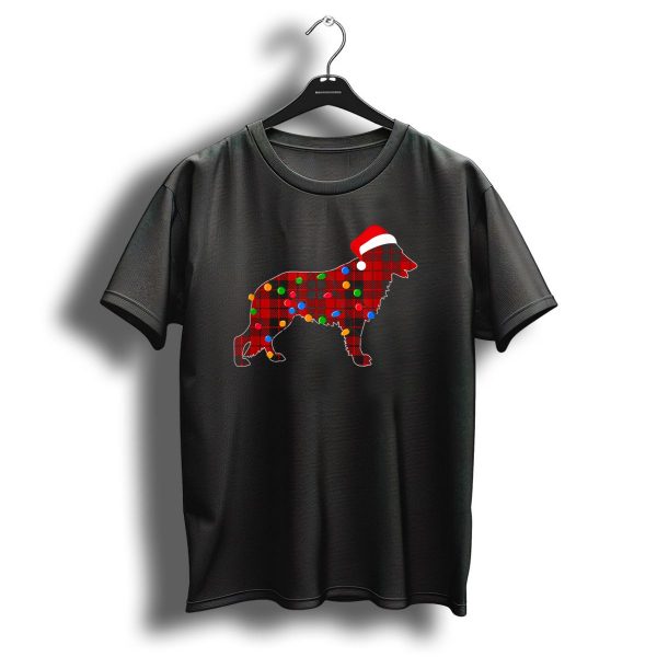 German Shepherd Red Plaid Santa Hat Christmas Lights T Shirt 1 t shirt 1
