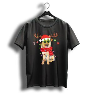 German Shepherd Santa Hat Christmas Lights Reindeer Antlers Candy Cane Snowflakes T Shirt